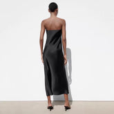 Robe mi-longue noire Amoi avec haut tube